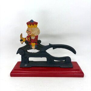 Vintage Cast Iron Christmas Nutcracker Wooden Base By Midwest Importers Rare